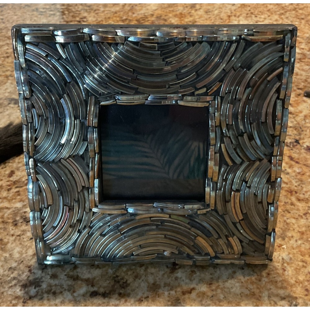 Multi Colored Glass Mosaic Beaded Two's Company Photo Frame 6" Square Standing